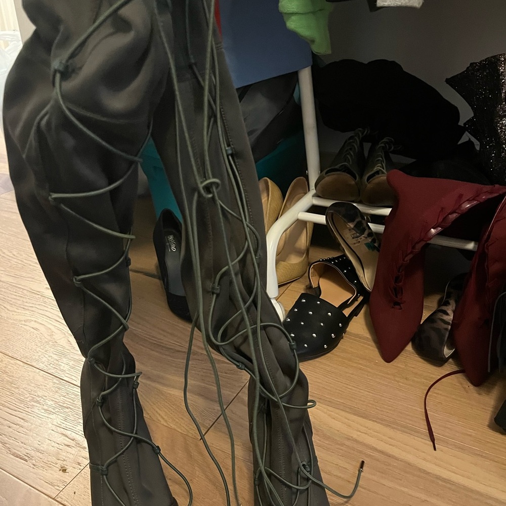 Green thigh high boots